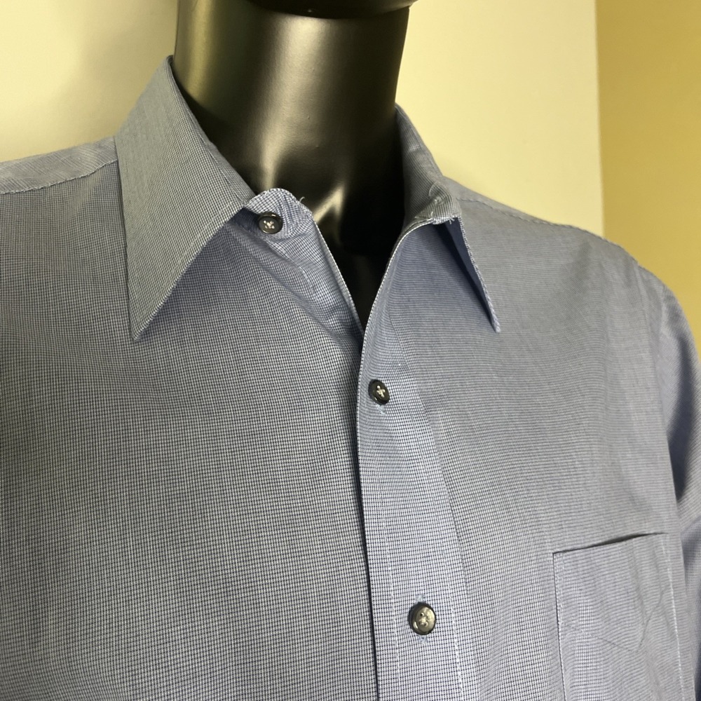 Stafford Wrinkle-Free Men's Dress Shirt Blue Broadcloth 17 34/35 Regular Fit - Picture 2 of 4